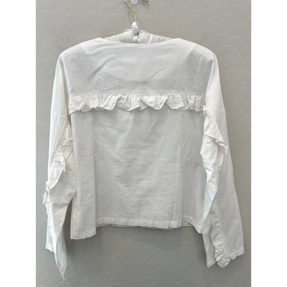 COMMENSE | White Cotton Button Front Ruffle Sleeve Blouse NWT | Size Small - Picture 5 of 8